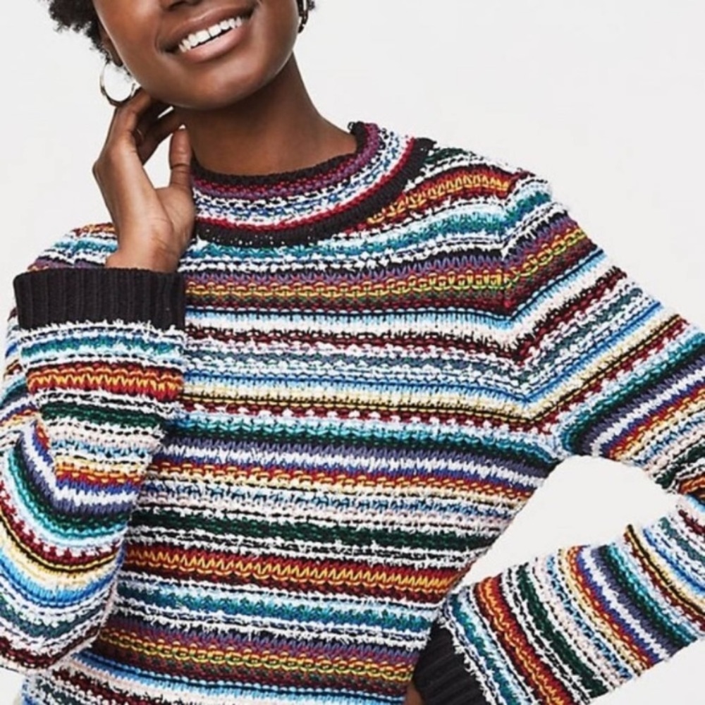 Loft Multicolored Striped Sweater Mock Neck S